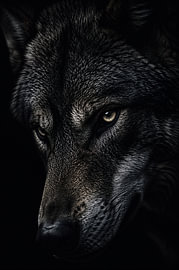 Ausdrucksstarkes Profil eines grauen Wolfs – Dunkel gehaltene Wildtierkunst
