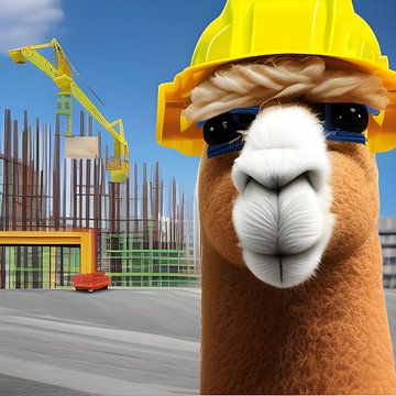 Lama als Bauarbeiter