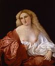 Portrait d'une femme, connu sous le nom de Portrait d'une courtisane, Palma Vecchio. par Des maîtres magistraux Aperçu