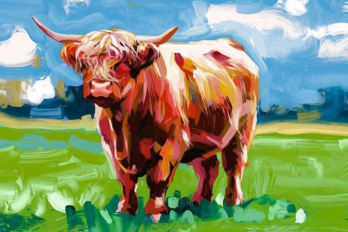 Schotse hooglander in kleurrijk weiland