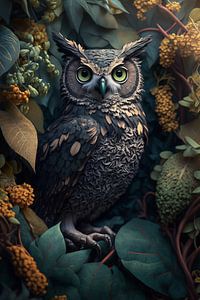 Portrait of an owl in the jungle by Digitale Schilderijen