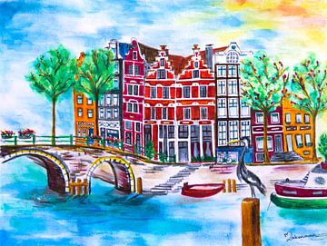 Langs de Amsterdamse grachten vol van kleur van Maria Lakenman