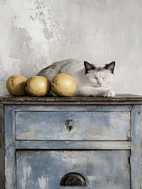 Stilleben: Die Katze und die Zitronen von Japandi Art Studio