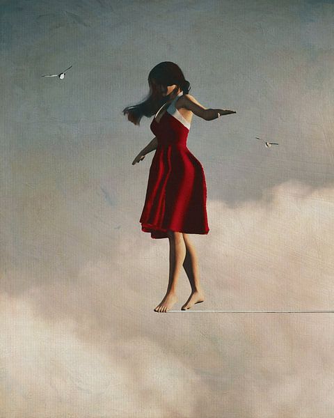 Girl Walking in the Clouds Above by Jan Keteleer