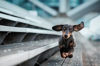 Een kleine hond trekt door de wereld ....