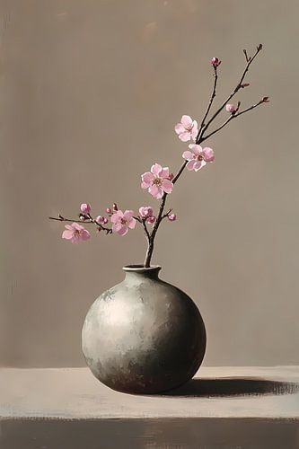 Vaas met bloesem, olieverf