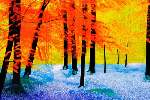 Bos in felle kleuren weergegeven modern schilderij