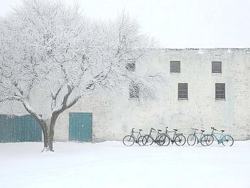 Winterscene in Nederland met Fietsen van Karina Brouwer