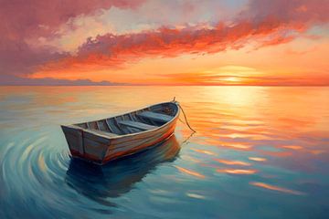 Boat in the sunset by Poster Art Shop