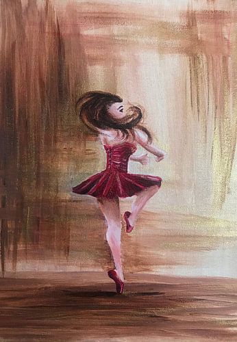 Pirouette in het rood, schilderij danseres