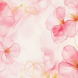 Lichtblauw en roze bloemen droomlandschap van Floral Abstractions