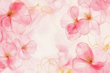 Lichtblauw en roze bloemen droomlandschap van Floral Abstractions