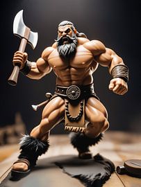 muscular barbarian figure game asset toy with an axe by Markus Gann