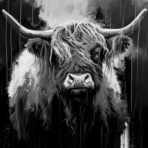 Schotse Hooglander zwartwit