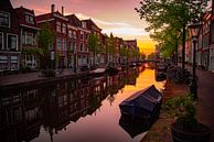 Oude Rijn, Leiden bij zonsondergang van Franck Doho thumbnail