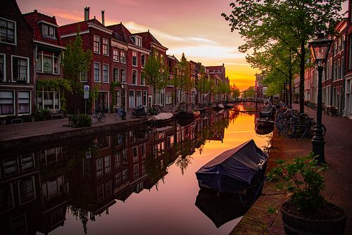 Oude Rijn, Leiden bij zonsondergang