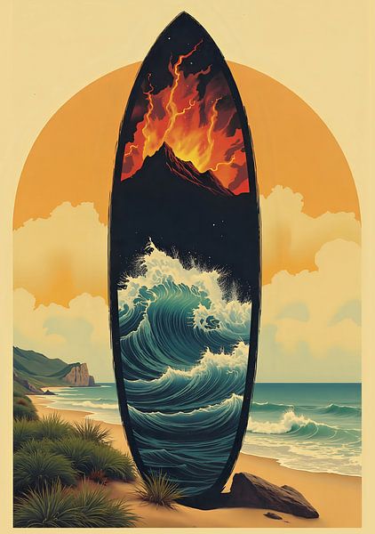 Vintage surfposter, de vrijheid van surfen met retro charme van SHAKA LAB