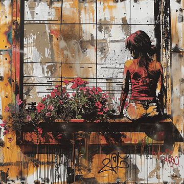 Graffiti raam bloemen meisje roest metaal stedelijk van gm_designs