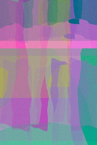 Formes abstraites en rose, vert, bleu et jaune fluo.