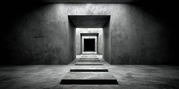 Geometrischer Betonflur mit gestaffelten Durchgängen von Klaus Tesching - Art-AI