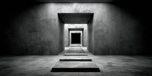 Geometrische betonnen gang met verspringende doorgangen