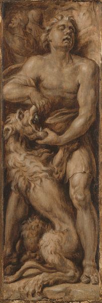Samson zerreißt den Löwen, Maarten van Heemskerck, um 1550 - um 1560. von Marieke de Koning