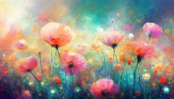Aquarell von Mohnblumen im Gras 2 von Studio Pieternel