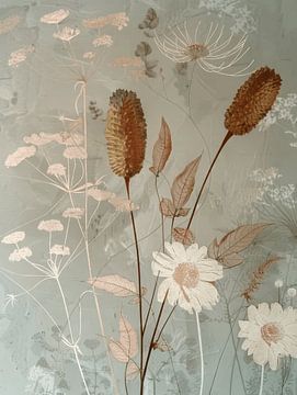 Botanisch stilleven in Japandi stijl. van Japandi Art Studio