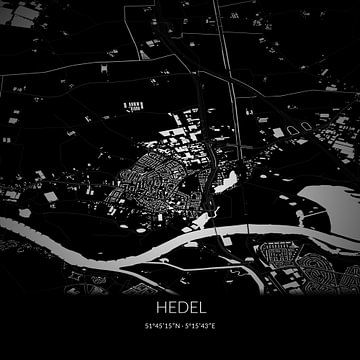 Zwart-witte landkaart van Hedel, Gelderland. van Rezona