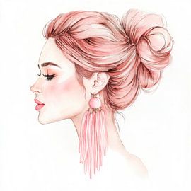 Dame élégante aux cheveux roses sur Poster Art Shop