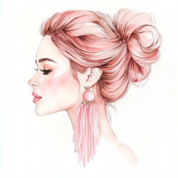 Dame élégante aux cheveux roses par Poster Art Shop