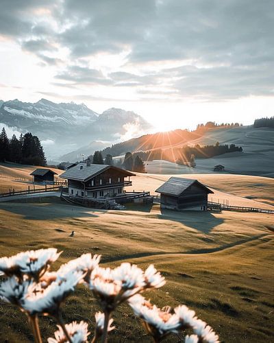 Sunrise on the mountain pasture