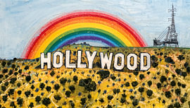 Hollywood-bord en regenboog van Joseph S Giacalone Photography