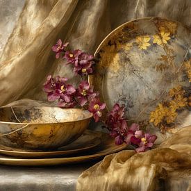 Kintsugi Geschirr Stilleben - Elegante Luxusmalerei von Joriali Fotografie und Gemälde