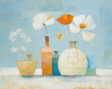 Fröhliches Blumenstillleben mit Schmetterling von Blumen Studio