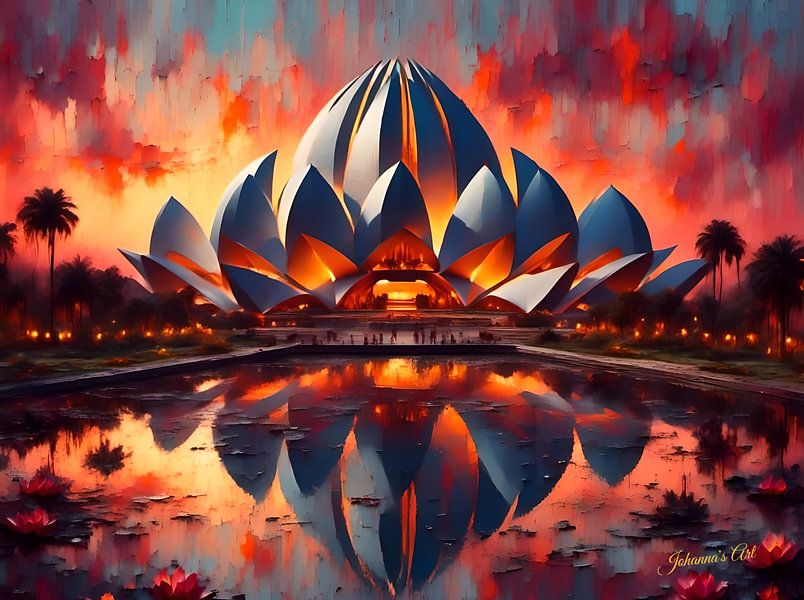 Temple du Lotus, New Delhi au coucher du soleil par Johannas Art Creations