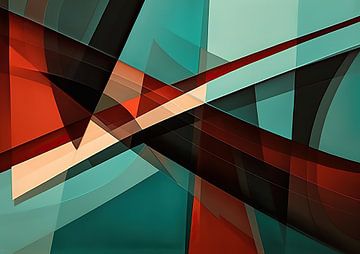 Abstrait, Rouge, Turquoise | Fusion sur Peinture Abstraite