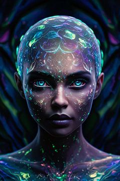 Bioluminiscerende vrouw met futuristische uitstraling van De Muurdecoratie