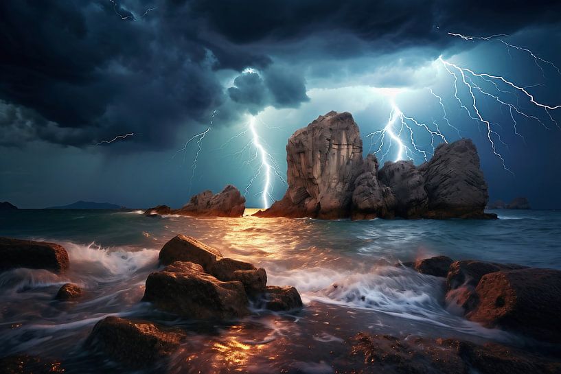 Onweer boven zee van fernlichtsicht