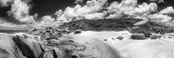 Eenzaam strand op de Seychellen in zwart-wit. van Manfred Voss, Schwarz-weiss Fotografie