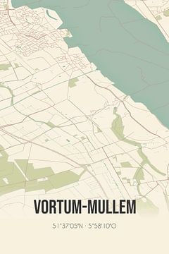 Vintage map of Vortum-Mullem (North Brabant) by Rezona