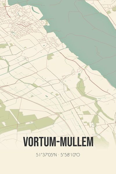 Alte Karte von Vortum-Mullem (Nordbrabant) von Ortsdrucke