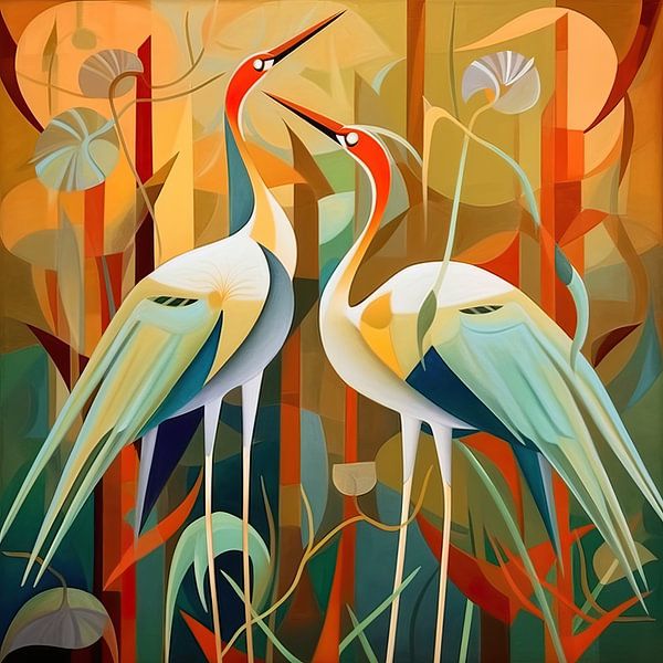 Painting Abstract Herons | Entwined Elegance by ARTEO Paintings