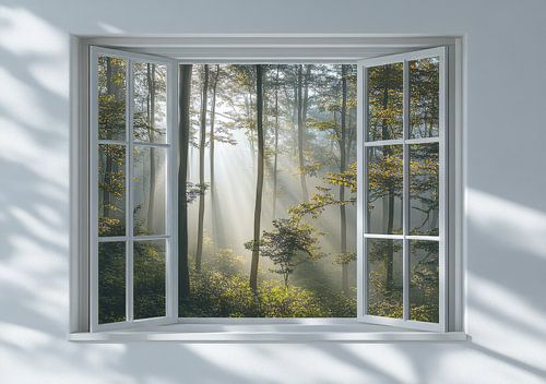 uitzicht op het bos vanuit de woonkamer