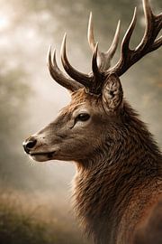 Edelhirsch im sanften Morgenlicht – Intimes Porträt eines majestätischen Hirsches von Design Wall Arts