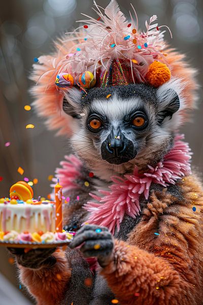 Lemur in disco outfit celebrating a funny 60s 70s birthday by Poster Art Shop