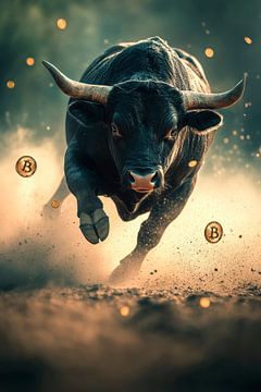 Stier met Bitcoin motieven - Dynamisch van Poster Art Shop