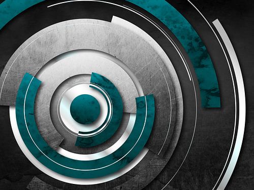 Cirkelvormige structuur in turkoois op een donkere achtergrond
