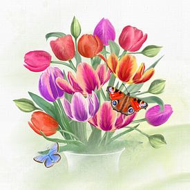 Tulipes et papillons, peinture à l'huile sur Teuni's Dreams of Reality