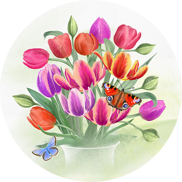 Tulpen en vlinders olieverf van Teuni's Dreams of Reality